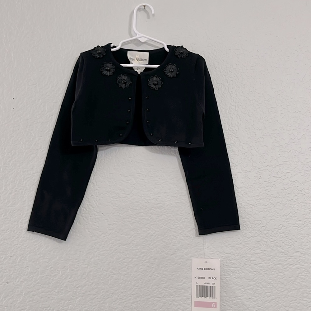 Rare Editions Black Floral Cardigan Sweater Bolero